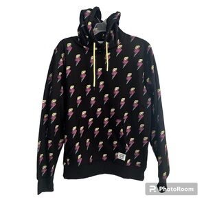 WeSC Men's Mike Flash Regular-Fit Lightning Bolt-Print Fleece Hoodie, XL